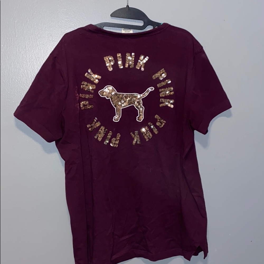 Maroon V-Neck PINK glitter shirt